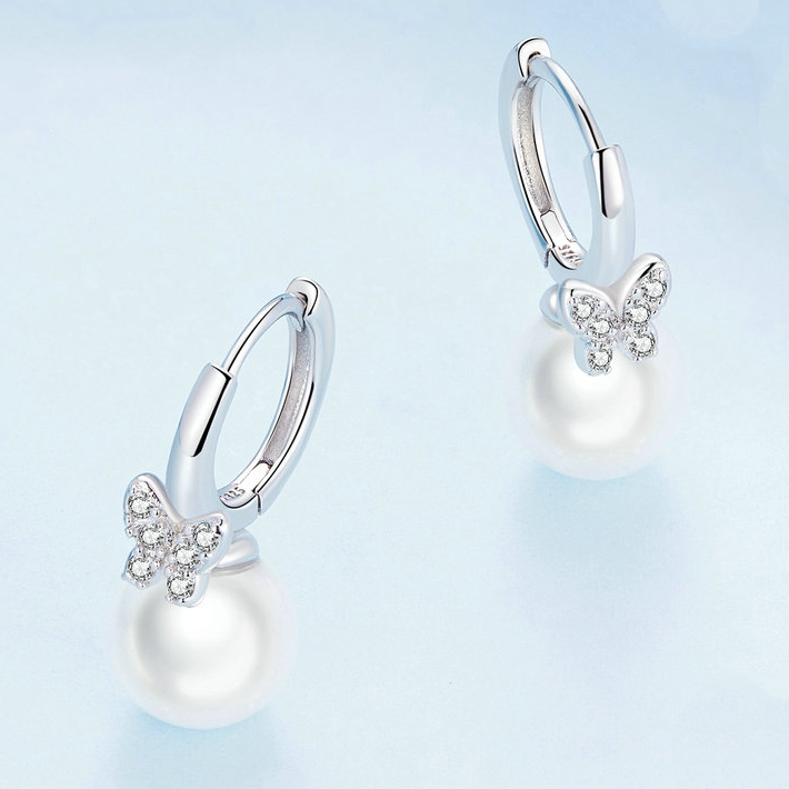 Butterfly and Pearl Hoop Earrings