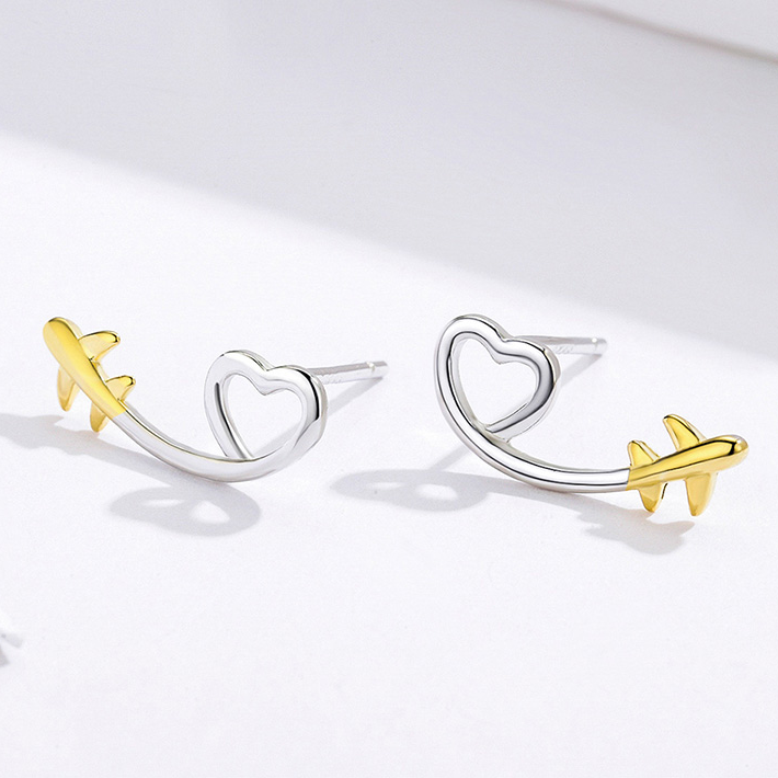 Heart Earrings with Airplanes