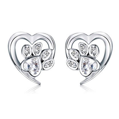 Heart Earrings with Paw