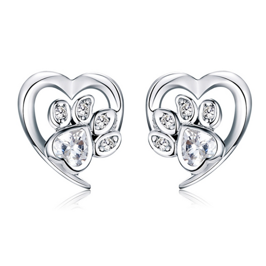 Heart Earrings with Paw