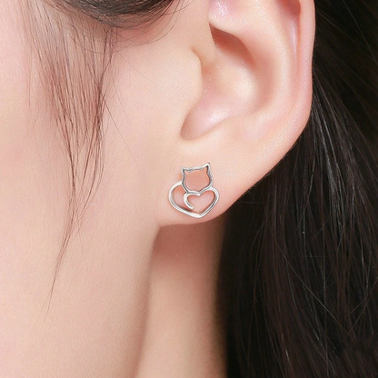 Cat Earrings with Hearts