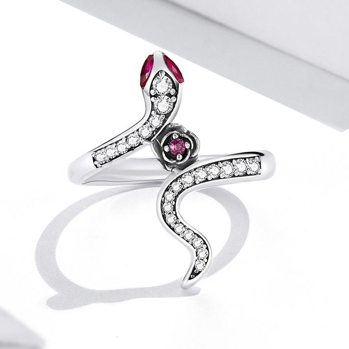 Snake Ring with Rose