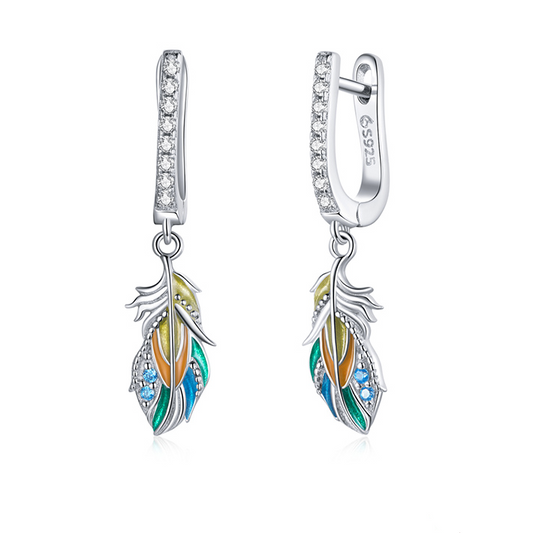 Feather Pendant Hoop Earrings