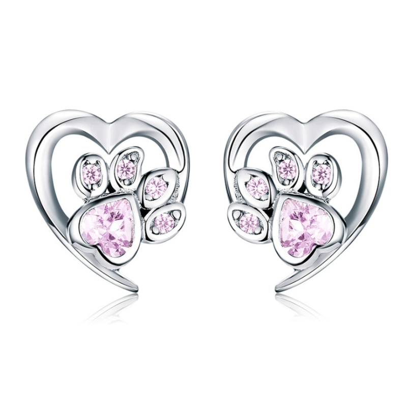 Heart Earrings with Paw