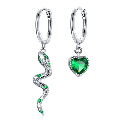 Snake and Heart Hoop Earrings