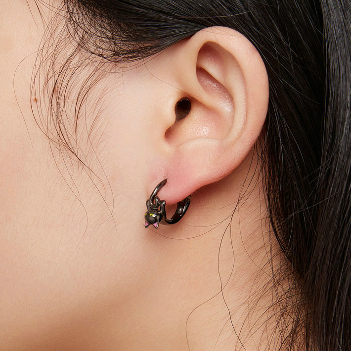 Black Cat Hoop Earrings