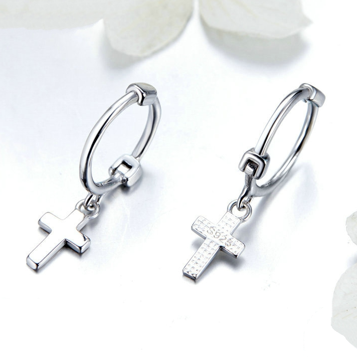 Cross Pendant Hoop Earrings