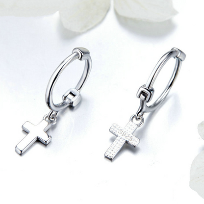 Cross Pendant Hoop Earrings