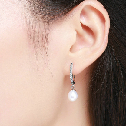 Pearl Pendant Hoop Earrings