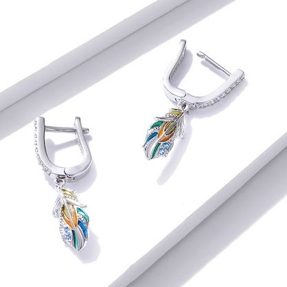 Feather Pendant Hoop Earrings