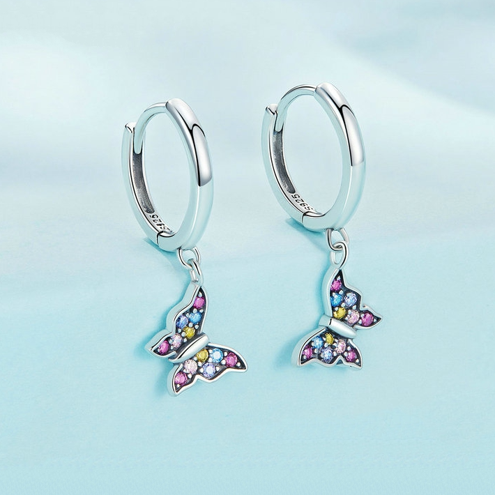 Dangling Butterfly Hoop Earrings