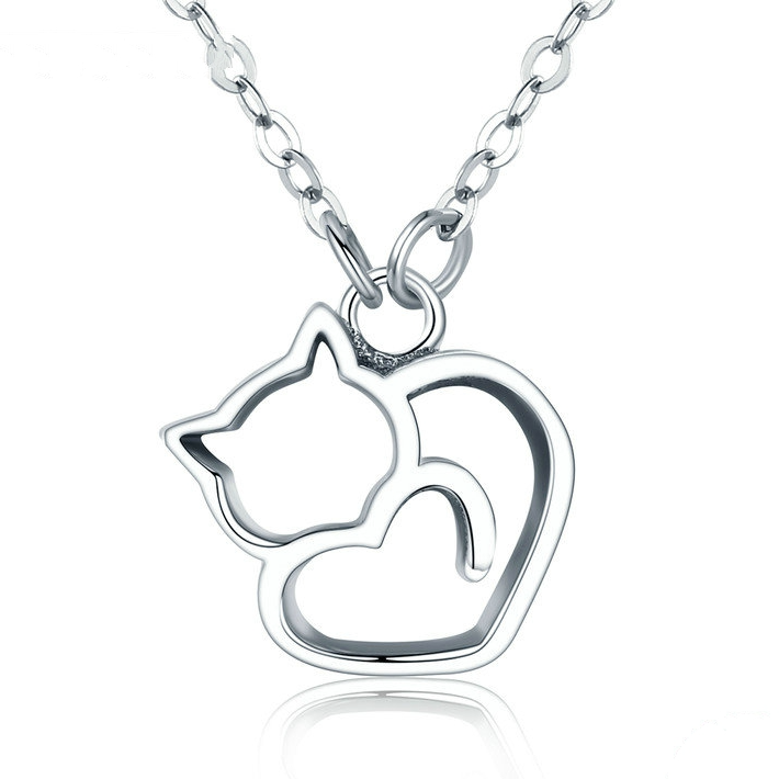 Cat with Heart Necklace