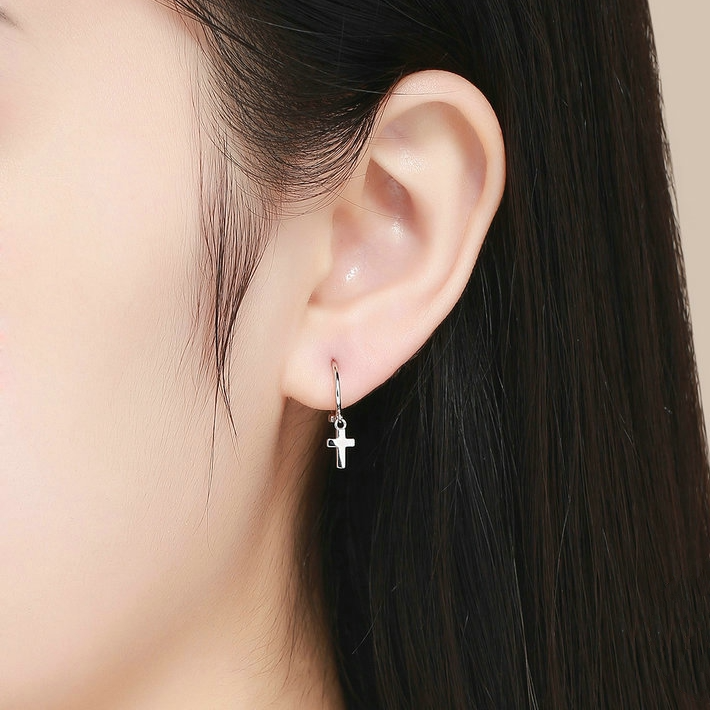 Cross Pendant Hoop Earrings