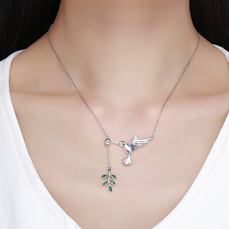 Hummingbird Necklace with Olive Branch