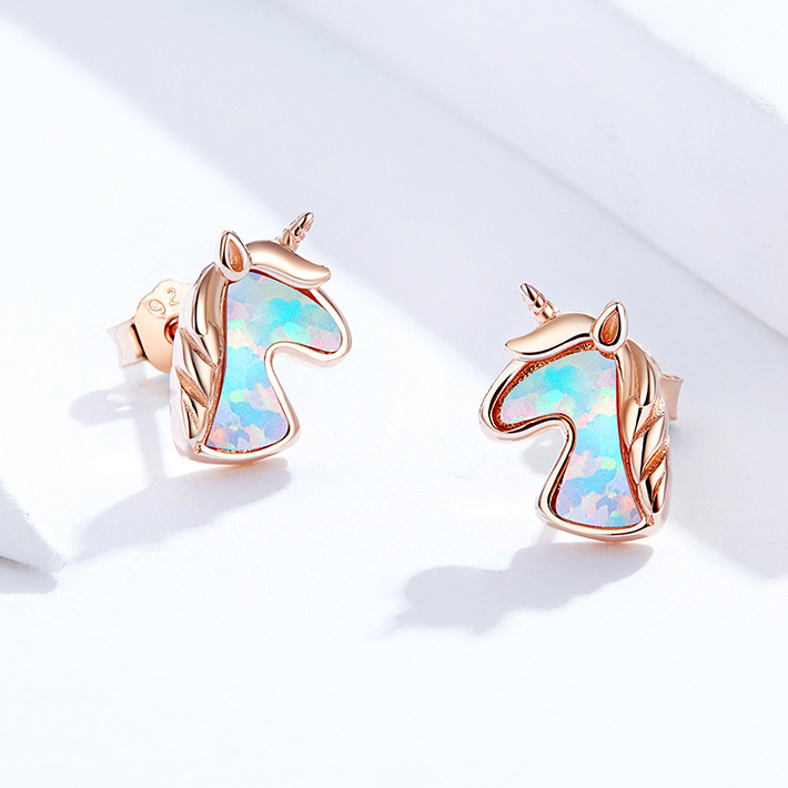 Unicorn Earrings with Opals