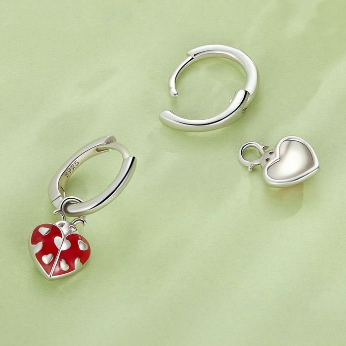 Ladybug Pendant Hoop Earrings