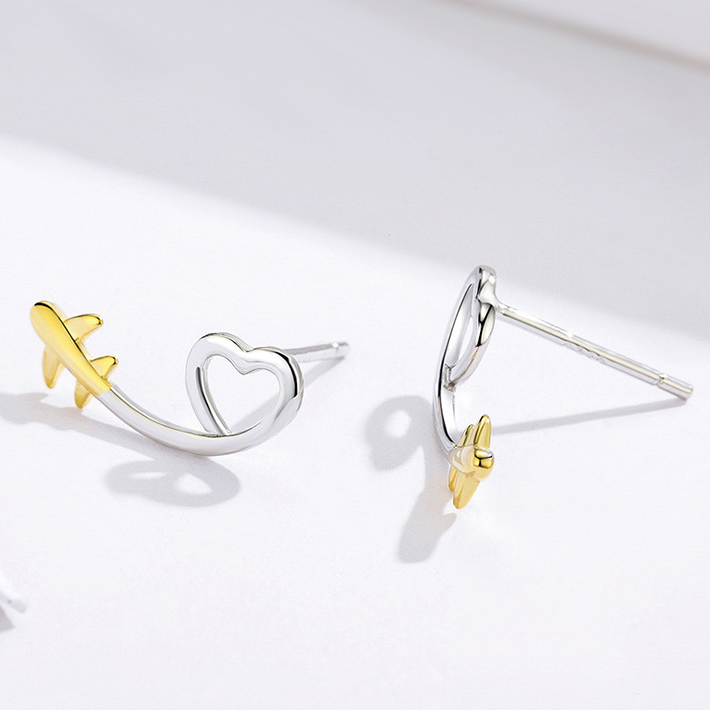 Heart Earrings with Airplanes