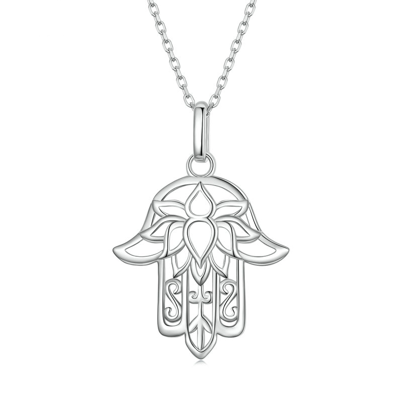 Hamsa Necklace with Lotus Flower