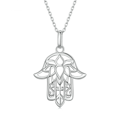 Hamsa Necklace with Lotus Flower