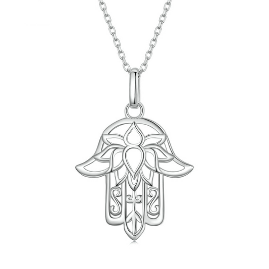 Hamsa Necklace with Lotus Flower