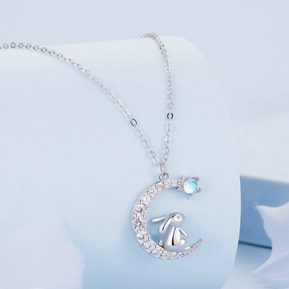 Moon Necklace with Rabbit and Star