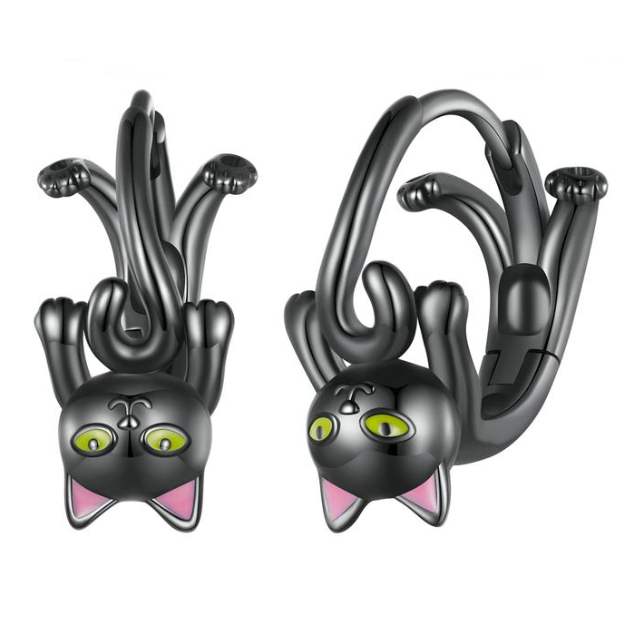 Black Cat Hoop Earrings