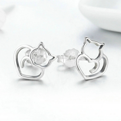 Cat Earrings with Hearts