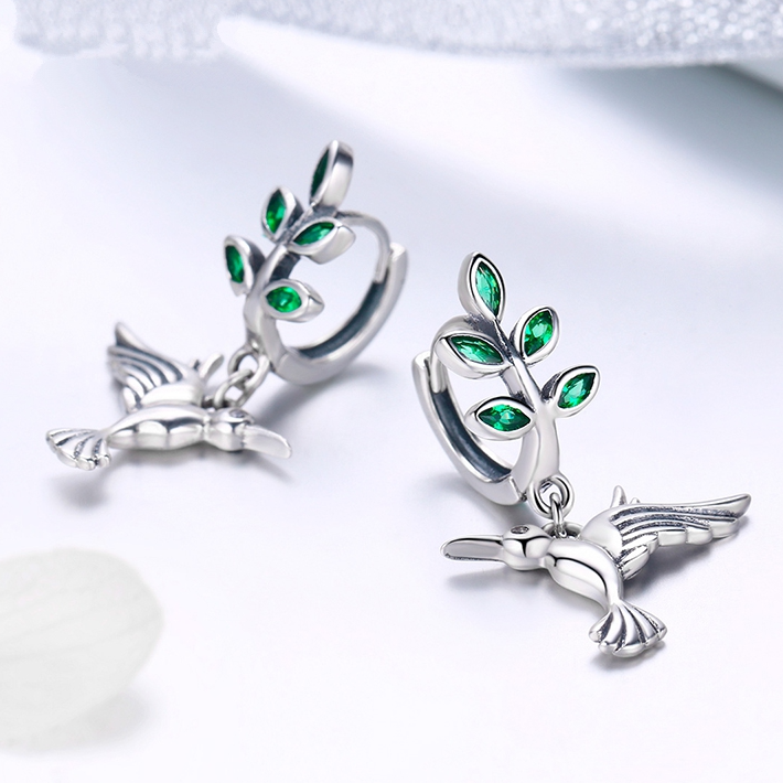 Hummingbird Earrings with Olive Branch