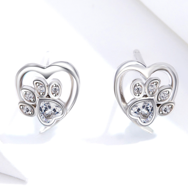 Heart Earrings with Paw