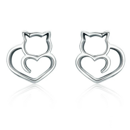 Cat Earrings with Hearts