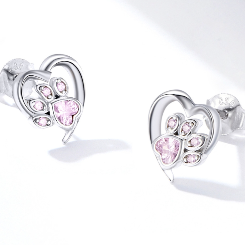 Heart Earrings with Paw