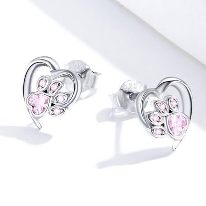 Heart Earrings with Paw