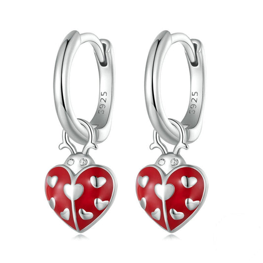 Ladybug Pendant Hoop Earrings