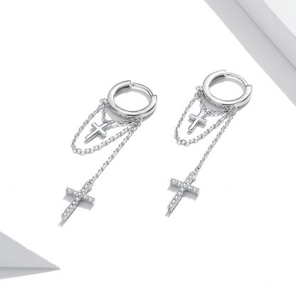 Cross Pendant Hoop Earrings