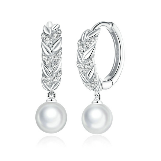 Shiny Leaf Earrings with Pearls