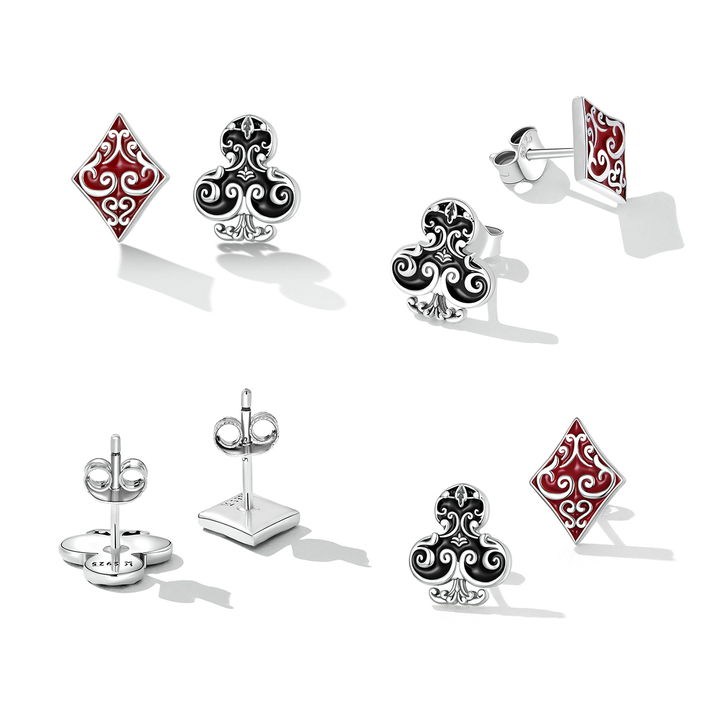 Diamond and Poker Clubs Earrings