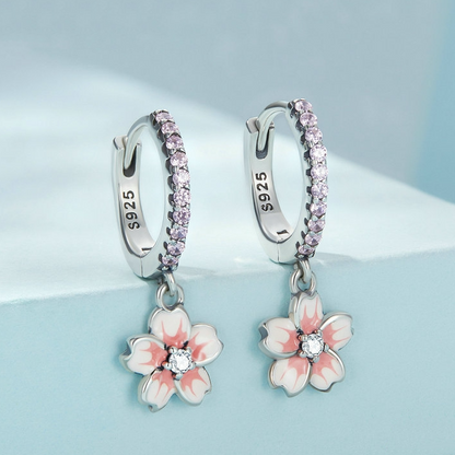 Flower Pendant Hoop Earrings