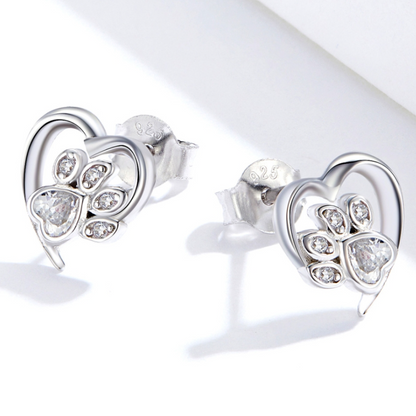 Heart Earrings with Paw