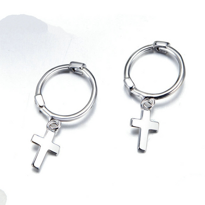 Cross Pendant Hoop Earrings