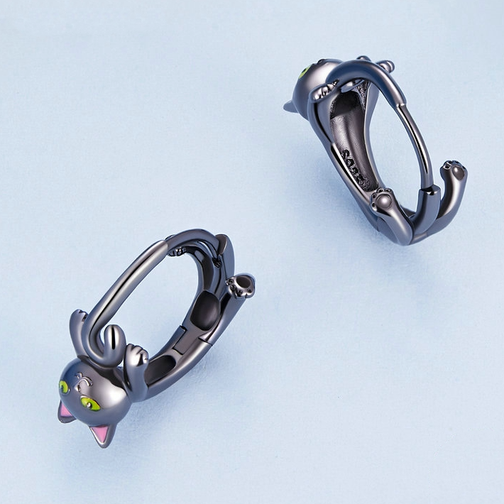 Black Cat Hoop Earrings