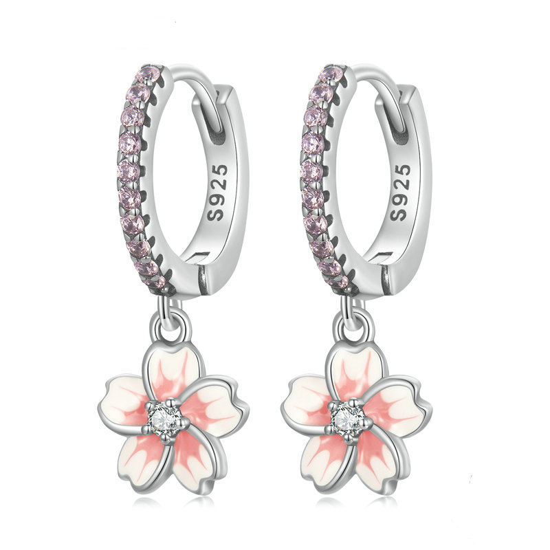 Flower Pendant Hoop Earrings