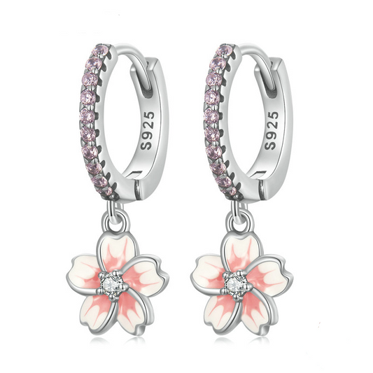 Flower Pendant Hoop Earrings