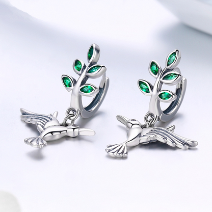 Hummingbird Earrings with Olive Branch