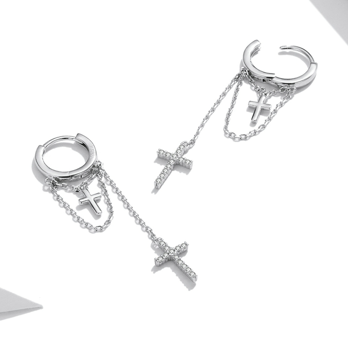 Cross Pendant Hoop Earrings