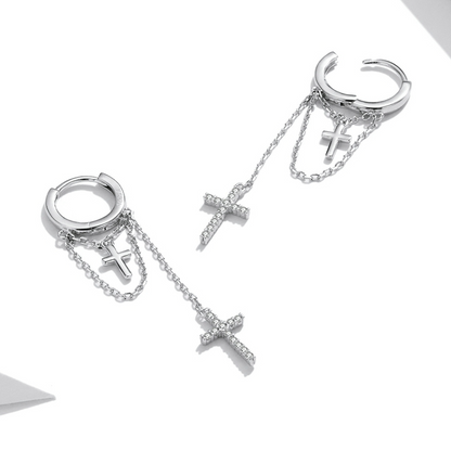 Cross Pendant Hoop Earrings