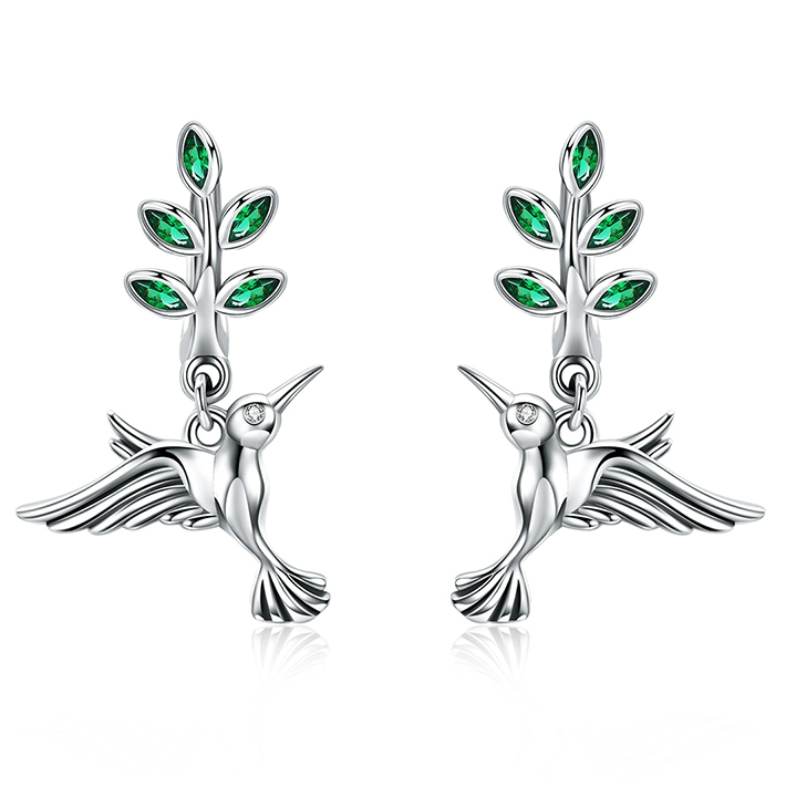 Hummingbird Earrings with Olive Branch