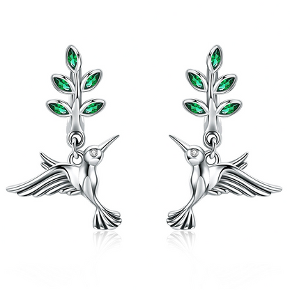 Hummingbird Earrings with Olive Branch