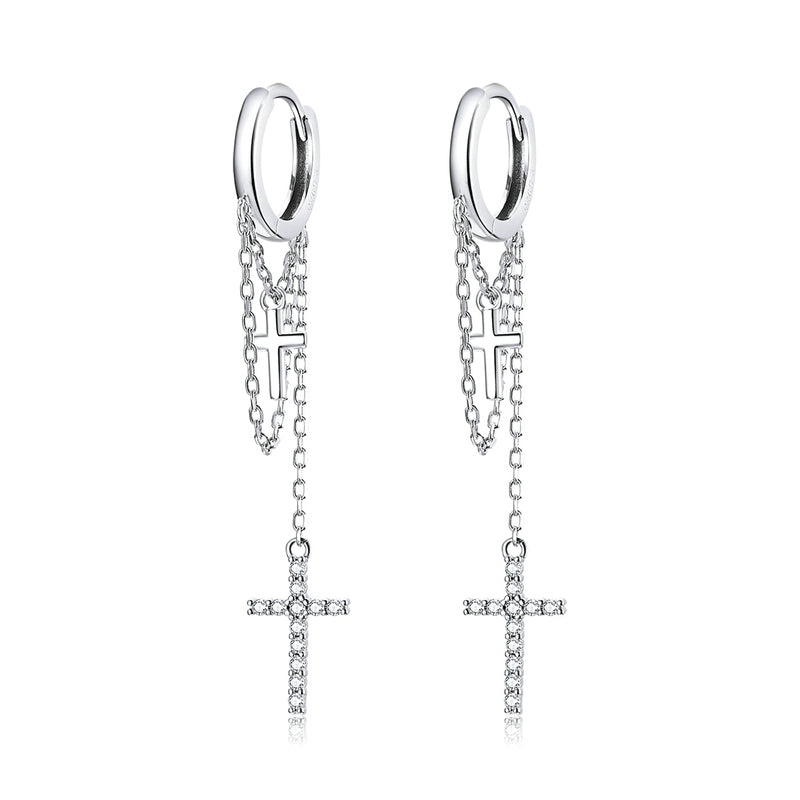 Cross Pendant Hoop Earrings