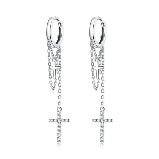 Cross Pendant Hoop Earrings