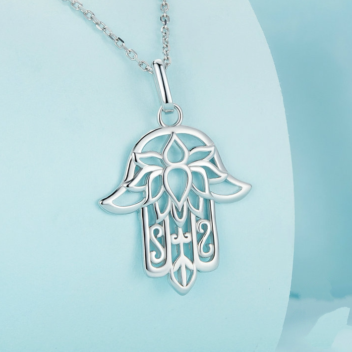 Hamsa Necklace with Lotus Flower